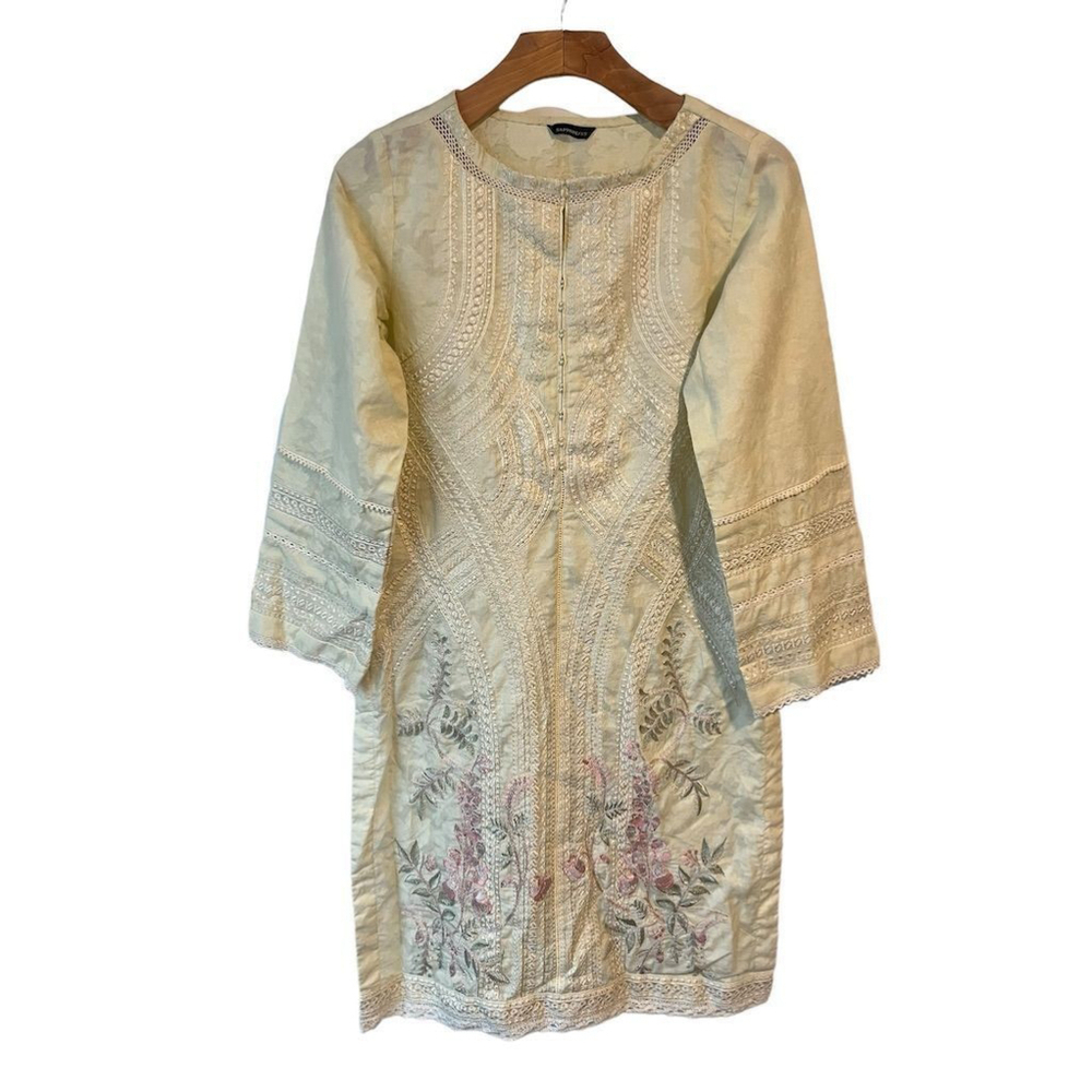Sapphire Yellow Embroidered Cotton Kurta Blouse Women's XS